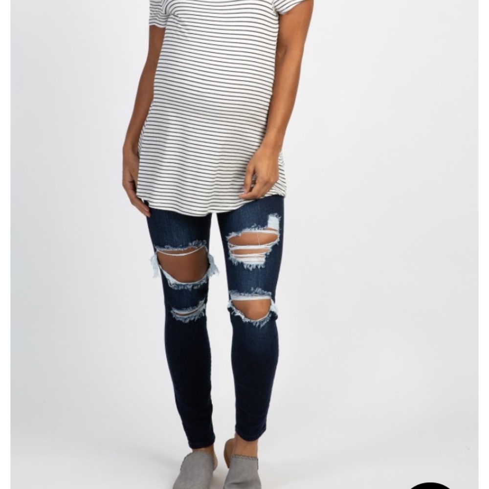 Pinkblush Navy Distressed Maternity Skinny Jean 26